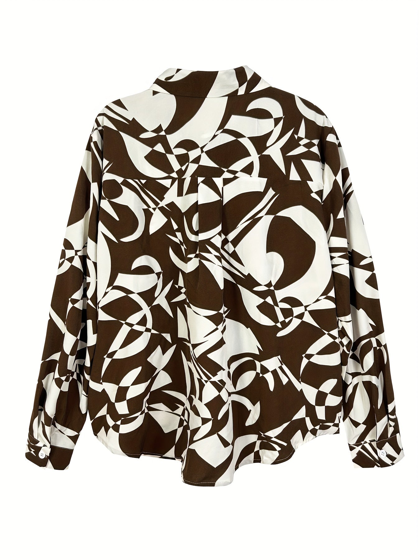  Print Long Sleeve Button-Up Collar Blouse