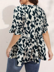  Leopard Print Ruffle Trim Top