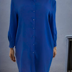  Women's Solid Long Sleeve Button Up Tunic Shirt Top