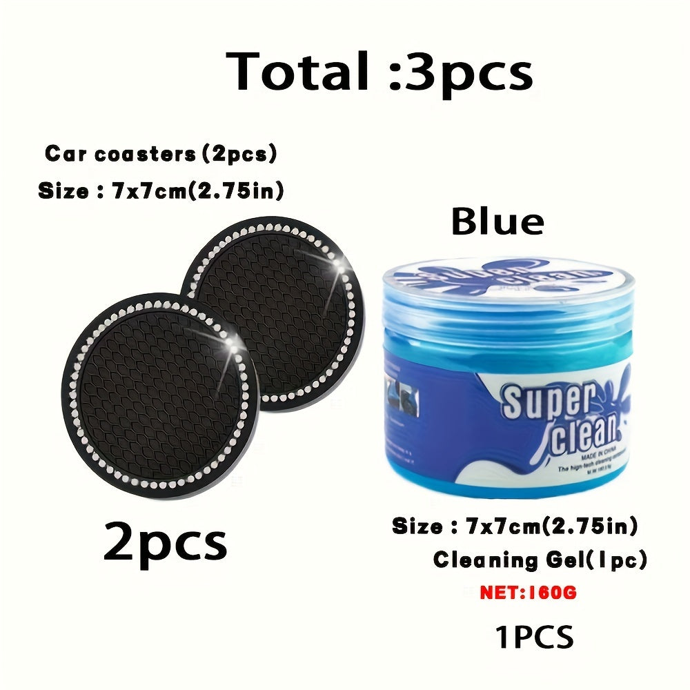 3pc Car Cleaning Gel Set with Coasters - 160g