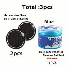 3pc Car Cleaning Gel Set with Coasters - 160g