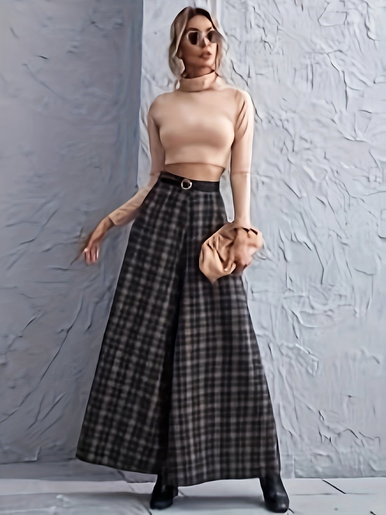  Plaid Wide Leg Trousers High Rise