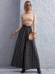  Plaid Wide Leg Trousers High Rise