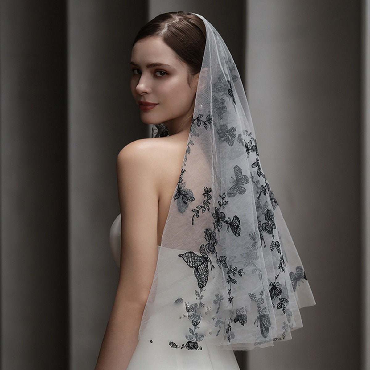 Gothic Butterfly Bridal Veil & Floral Hair Accessory