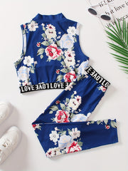 Girl's Boho Tropical Print Tank Top & Pants Set
