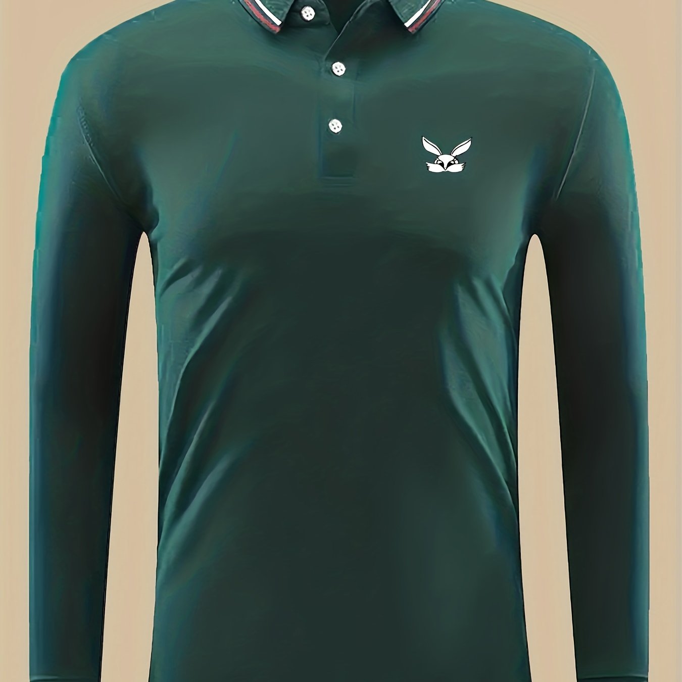 Bunny Print Men's Casual Long Sleeve Polo Shirt