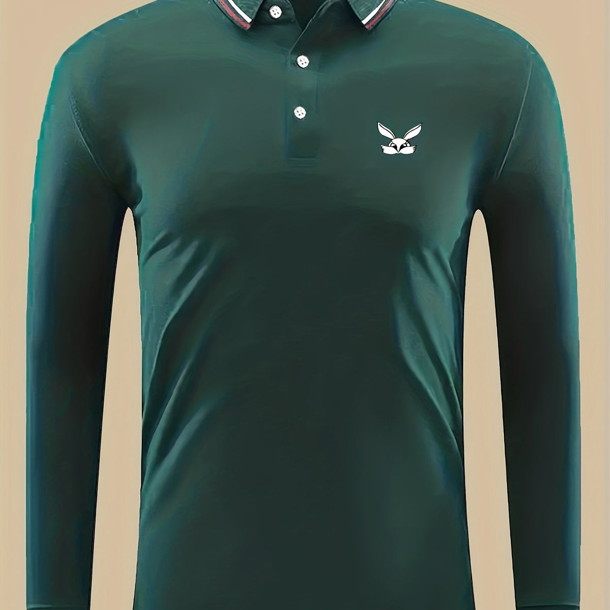 Bunny Print Men's Casual Long Sleeve Polo Shirt