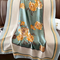 Flower Print Scarf Block Silk Shawl Satin Head Wrap Women Sunscreen