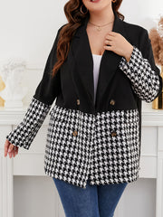  Houndstooth Lapel Collar Blazer Women's Plus Business Casual Blazer
