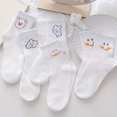 5 Pairs Cute Cartoon Print Socks Soft Mid Tube Women's Stockings