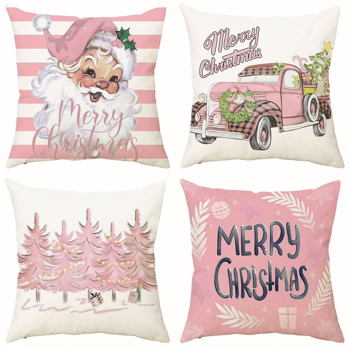 Christmas Linen Blend Pillowcases Set - Office Bedroom Farmhouse Decor