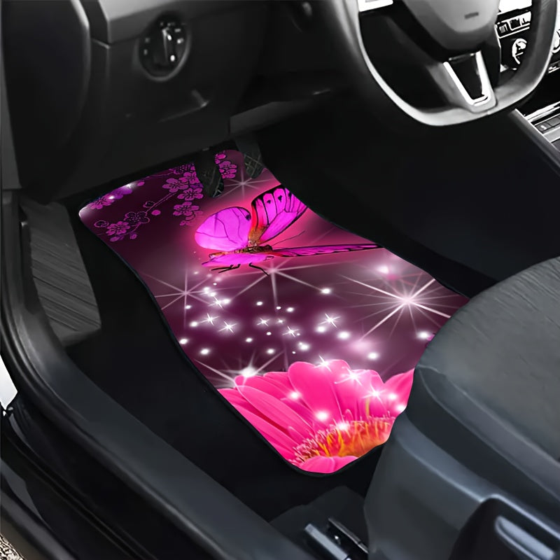 4pcs Pink Butterfly Car Floor Mats - Non-slip Stain Resistant Mats