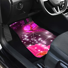 4pcs Pink Butterfly Car Floor Mats - Non-slip Stain Resistant Mats