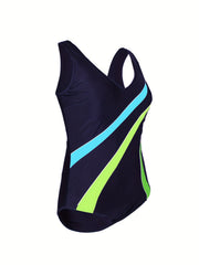  Stripe Print V Neck One Piece Swimsuit