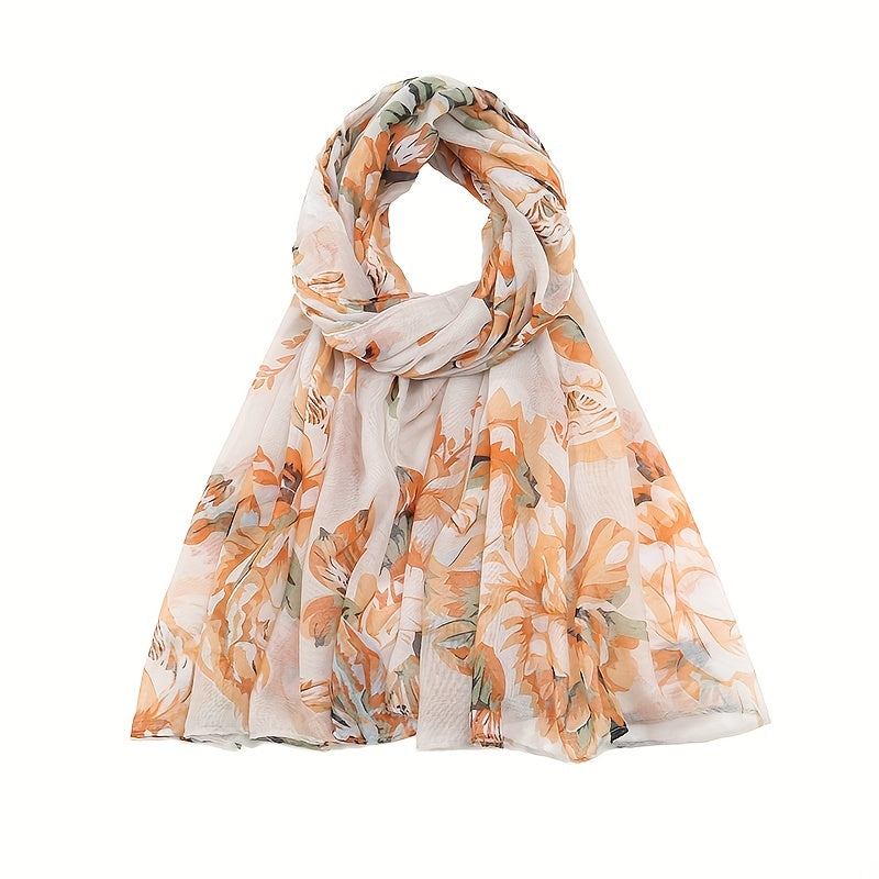 Flower Print Voile Scarf Light Shawl Windproof Head Wrap