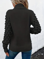 Fish Scale Turtleneck Sweater Long Sleeve Knit Casual Solid
