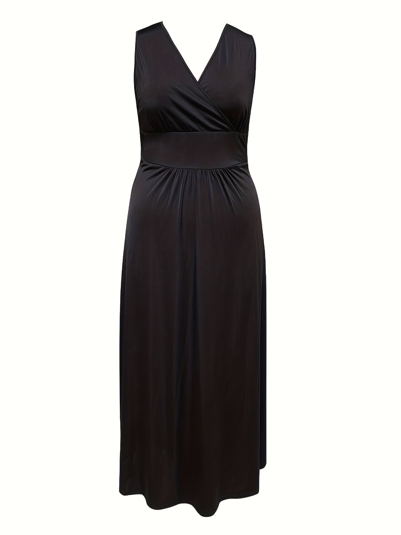 Solid Surplice Neck Maxi Dress