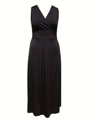  Solid Surplice Neck Maxi Dress