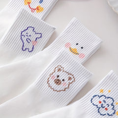 5 Pairs Cute Cartoon Print Socks Soft Mid Tube Women's Stockings