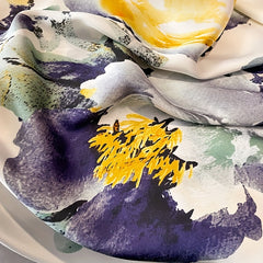 Flower Print Satin Scarf Beige Silk Shawl Casual Windproof Head Wrap
