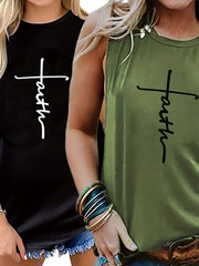 Faith Print 2pcs Tank Top Set Sleeveless Crew Neck Casual Two piece Set