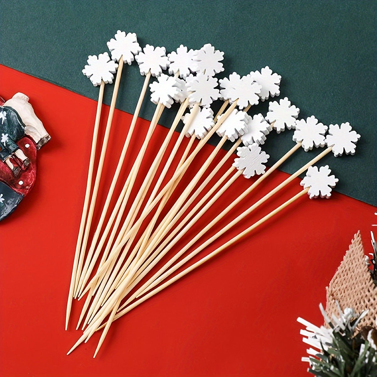 50pcs Mixed Snowflake Wooden Fruit Skewers Christmas Wedding Bamboo Picks