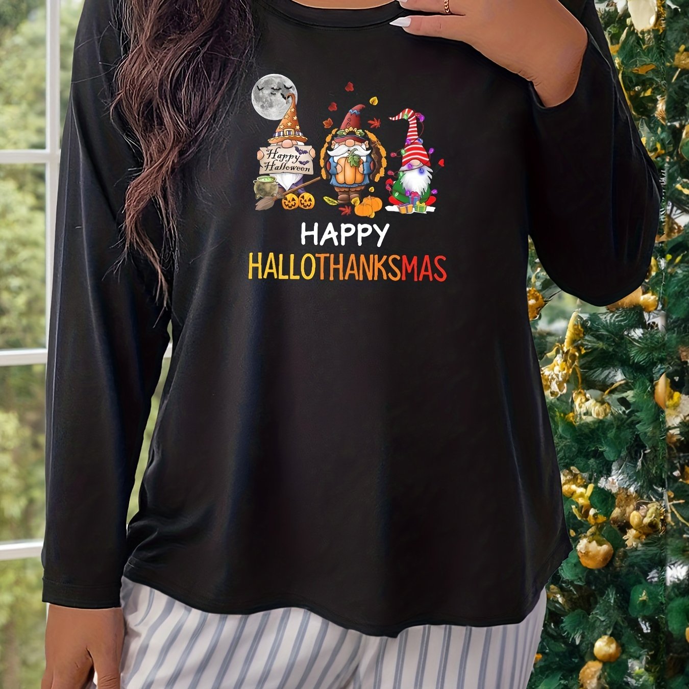  Dwarf Print Long Sleeve Pajama Top