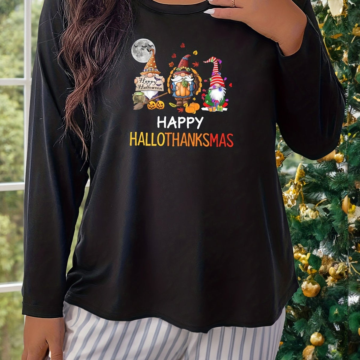  Dwarf Print Long Sleeve Pajama Top