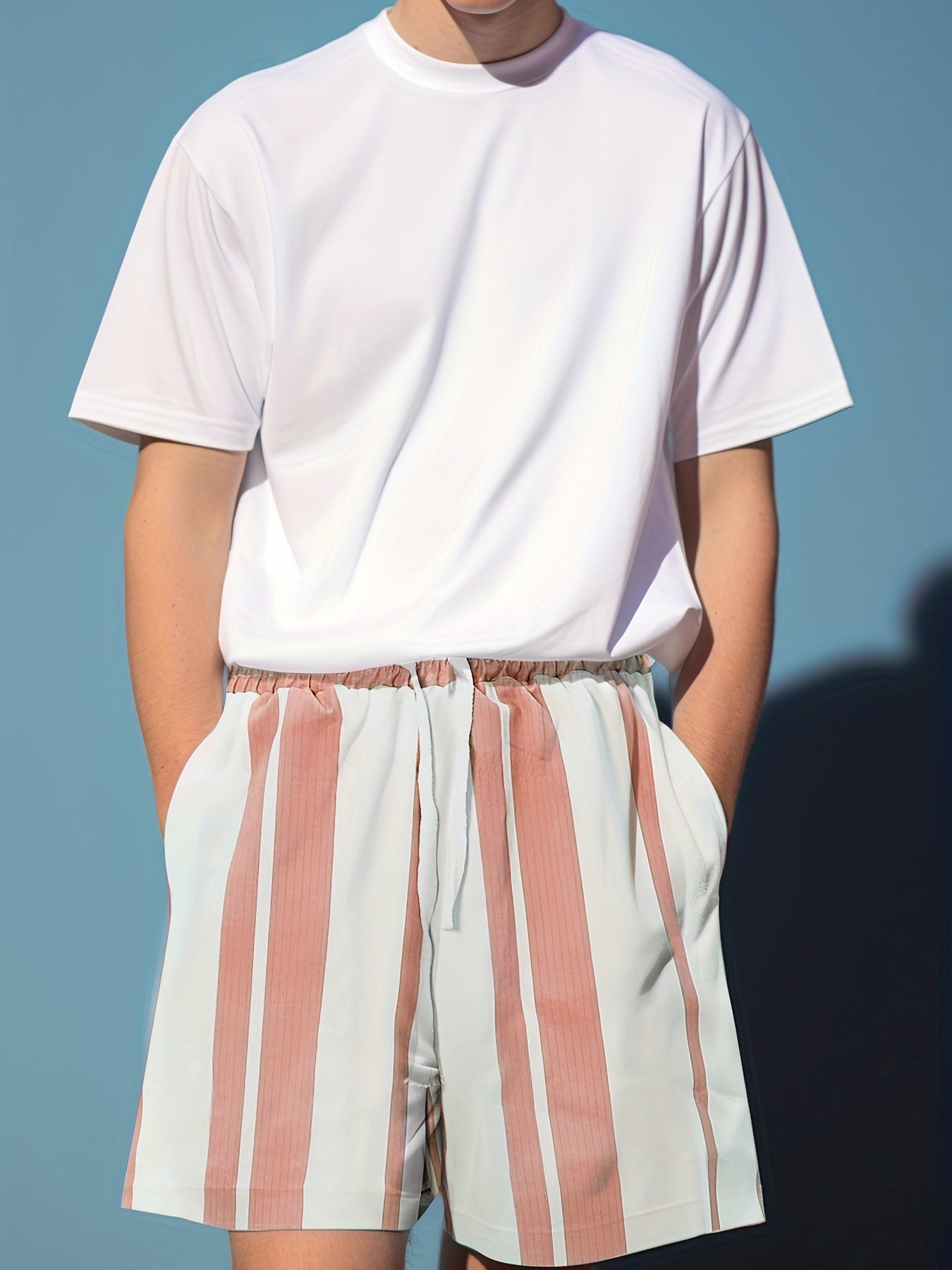 Men's Striped Drawstring Shorts for Summer Beach