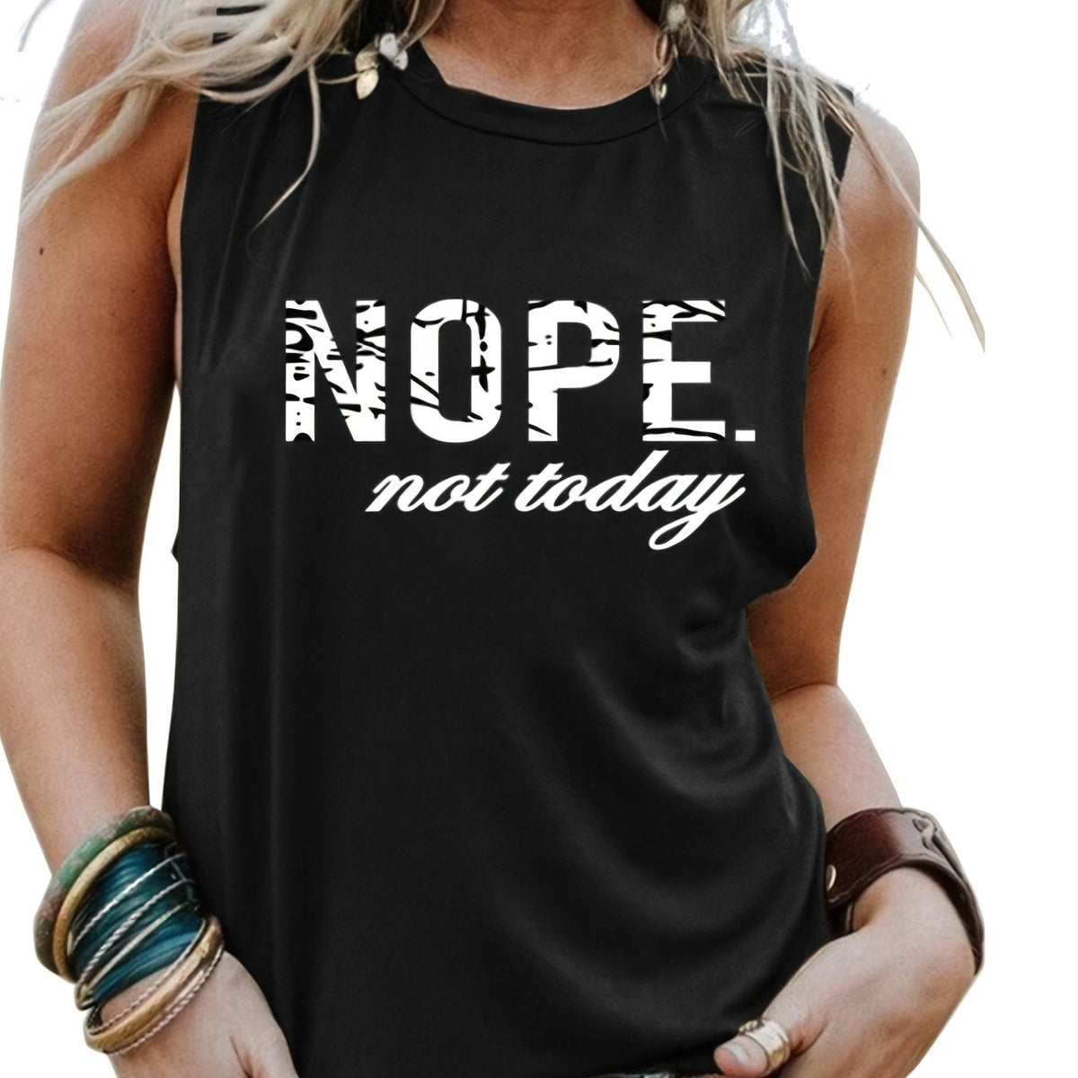 Nope Not Today Graphic Print Tank Top Sleeveless Crew Neck Casual Top
