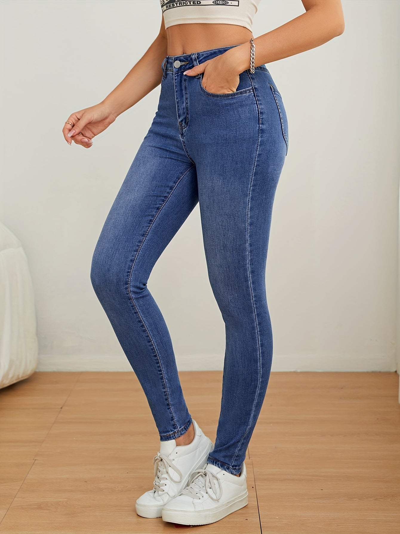  High Rise Skinny Jeans - Button Fly High Stretch