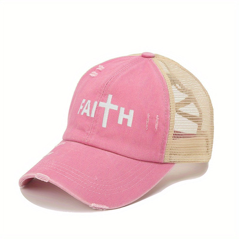 FAITH Ponytail Trucker Hat Washed Distressed Baseball Cap