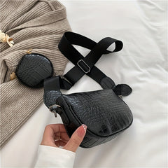 Crocodile Embossed Shoulder Bag with Coin Bag - Stylish Crossbody Bag