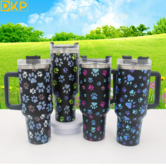 40oz Cat Claw Pattern Steel Water Bottle Insulated Tumbler w/Handle & Straw
