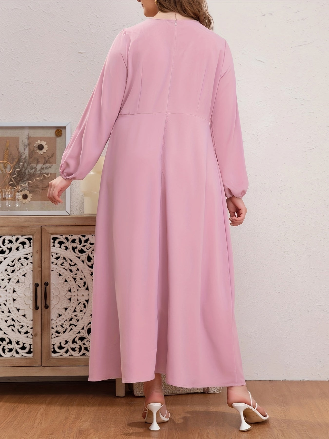  Colorblock Lace Panel Long Sleeve Maxi Dress