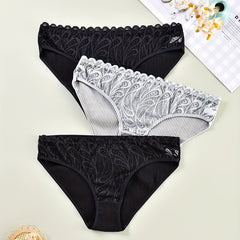 3 Pack Plus Size Panties Set Contrast Lace Briefs