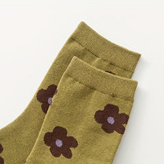 3 Pairs Floral Print Socks Comfy & Breathable Women's Mid Tube Stockings