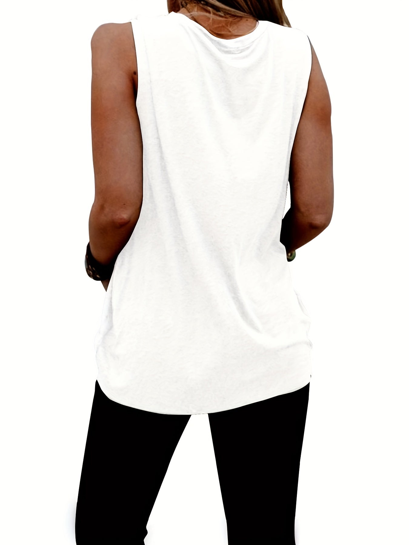 Letter Print Crew Neck Tank Top Casual Sleeveless Tank Top
