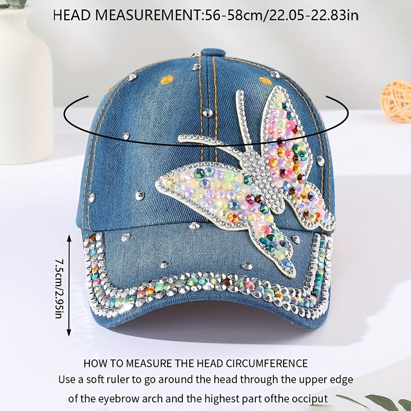 Colorful Rhinestone Butterfly Baseball Cap Patch Distressed Dad Hat