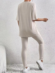 Casual Solid Two-piece Set Drop Shoulder T-shirt & Slim Pants