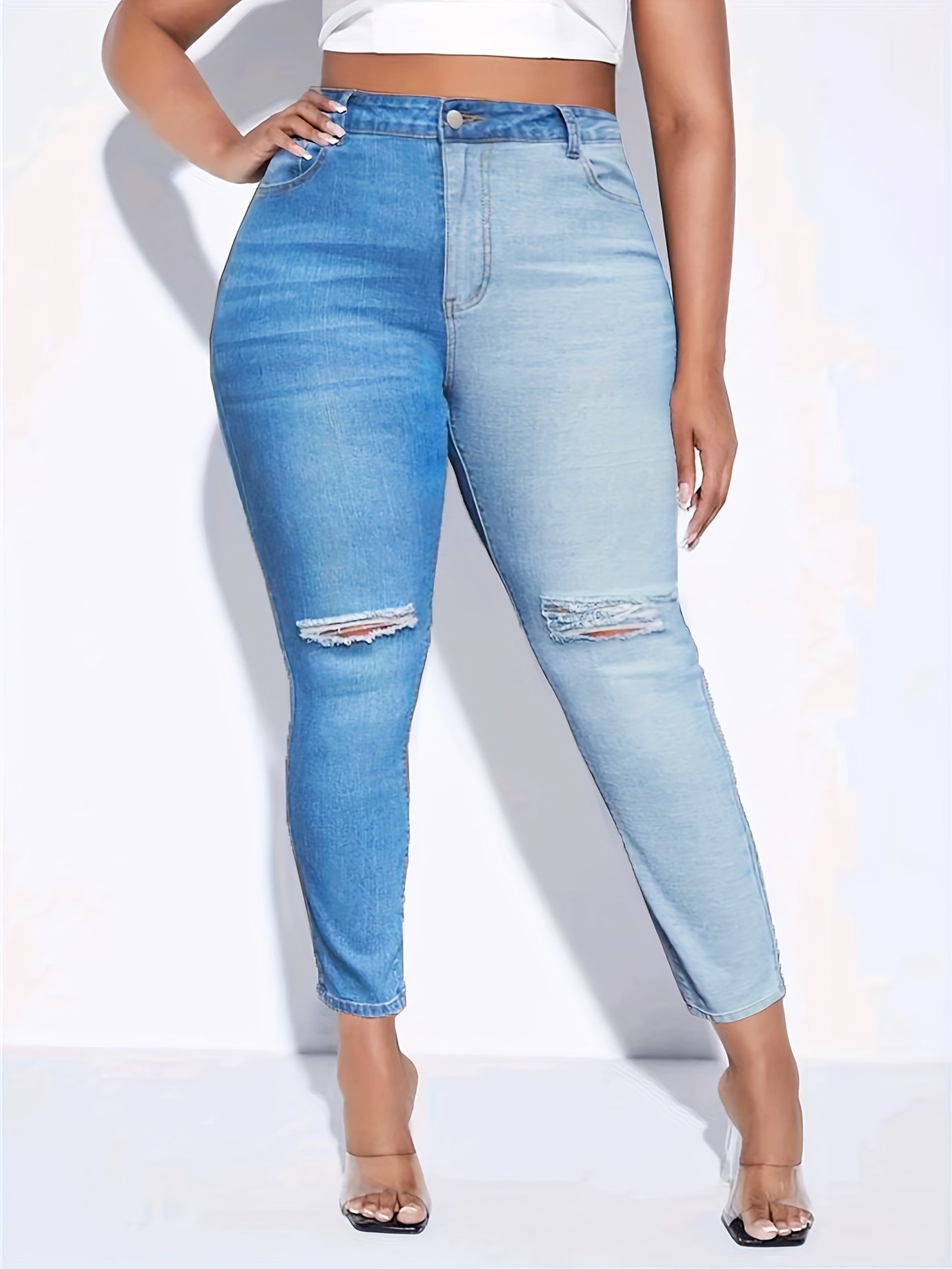  Colorblock Ripped High Rise Skinny Jeans