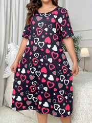 Heart Print Stretchy Sleep Dress