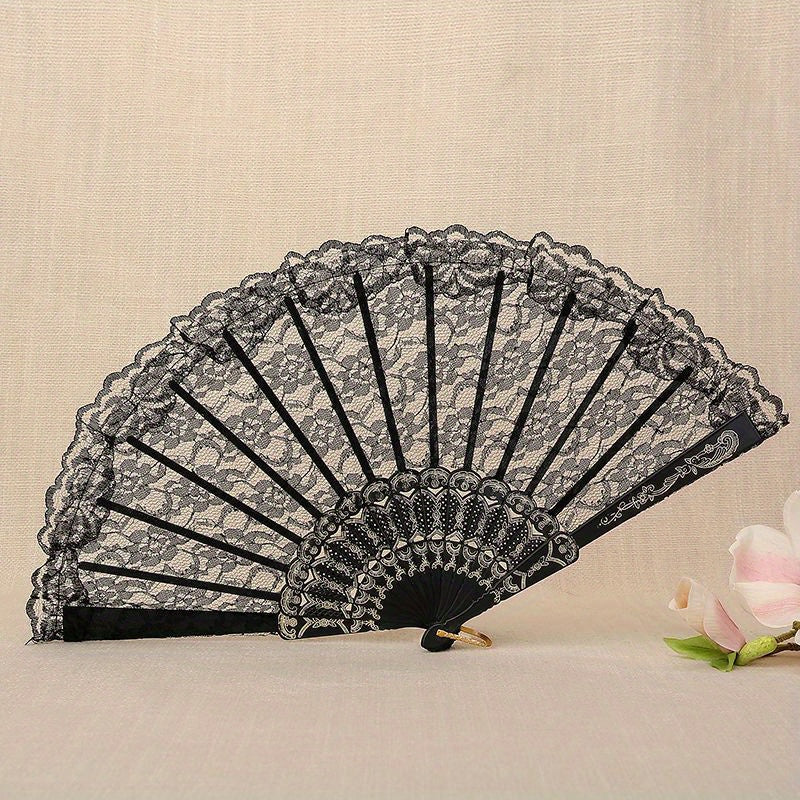 Lace Folding Fan Vintage Handheld Fan Women Girls Hollow Lace Folding Fan