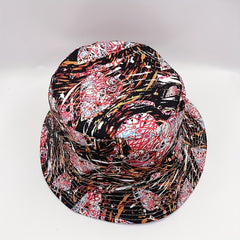 Graffiti Striped Print Bucket Hat Vintage Reversible Fisherman Cap Red Brown Sun