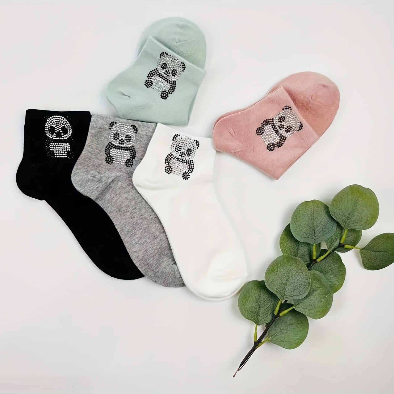 Panda Rhinestone Socks Comfy Crew Short Socks Women's Stockings