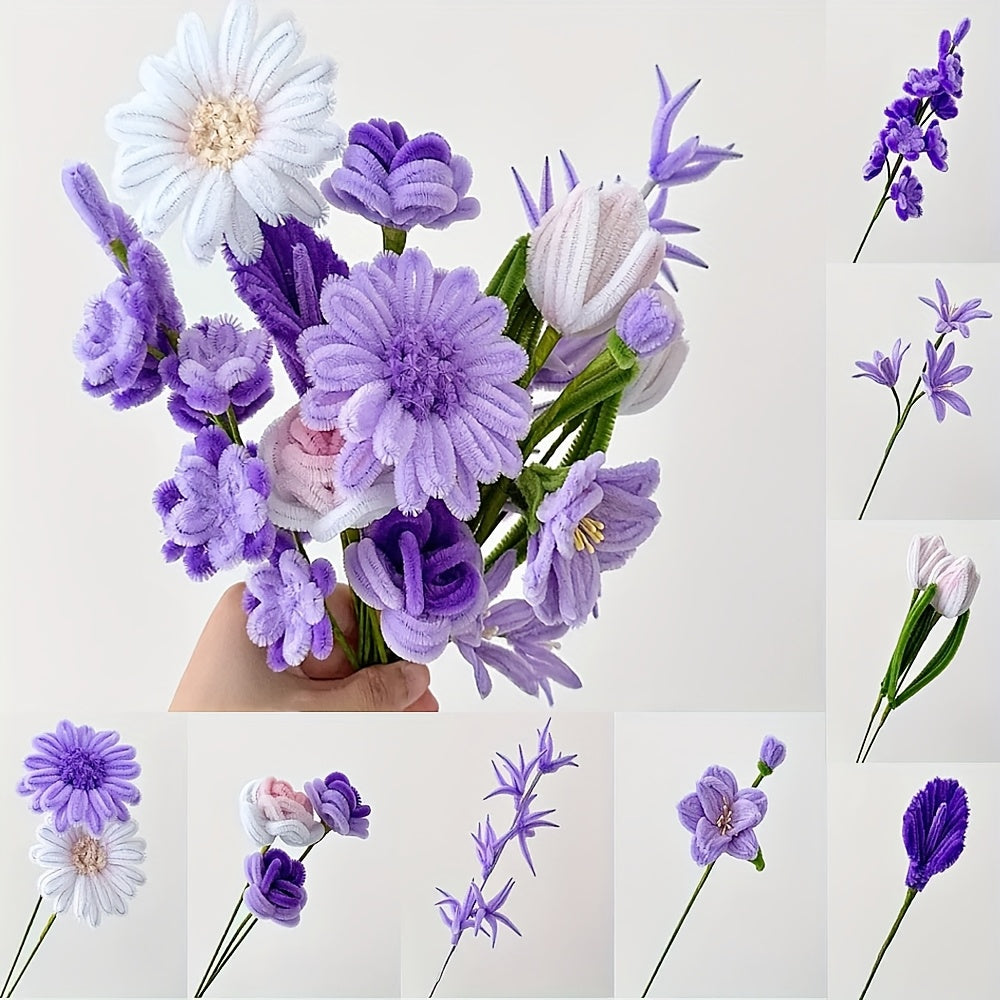 Pipe Cleaner Flower Craft Kit 7 Colors Powder Pearls Chenille Stalk Tutorial