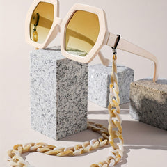 Large Geometric Sunglasses Casual Gradient Lens Glasses With Glasses Chain