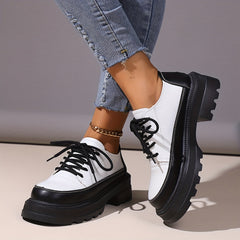 Colorblock Platform Sneakers Lace Up Loafers Low Top Shoes