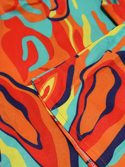  Colorblock Print V Neck Top