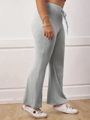  Casual Pants Women's Plus Plain Drawstring Flare Leg Pants